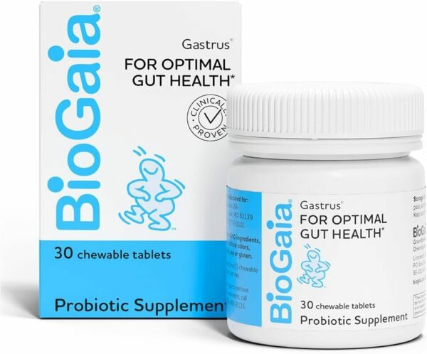Gastrus Chewable Tablets, Adult Probiotic Supplement for Stomach Discomfort, Constipation, Gas, Bloating, Regularity, Non-Gmo, 30 Tablets, 1 Pack